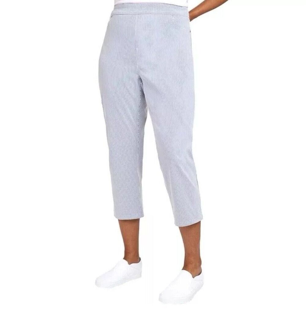 Mario Serrani Women's XXL Comfort Stretch High Rise 23" Capri Pants Blue Stripe